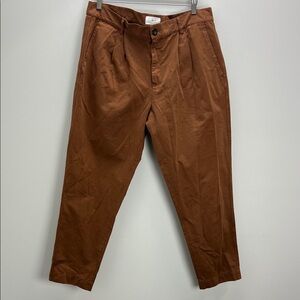 Mr. P. Mr. Porter Tapered Garment Dyed Pleated Cotton Twill Trousers Brown 38